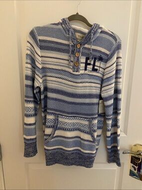 Blue & White Striped Hooded Sweater